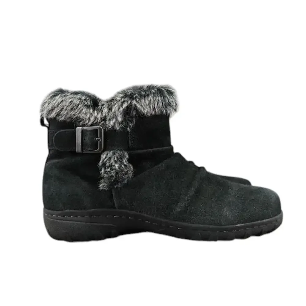 Khombu Shoes Womens 8 Bootie Winter Leather Faux Fur All Weather Lindsey Buckle